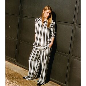 H&M Striped Wide Leg Drawstring Pants XS